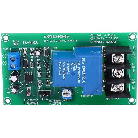 30A DC 12V Verzögerungsrelais-Modul, Verzögerungstimer-Platine, Zeitbereich 0,1-5 Sekunden