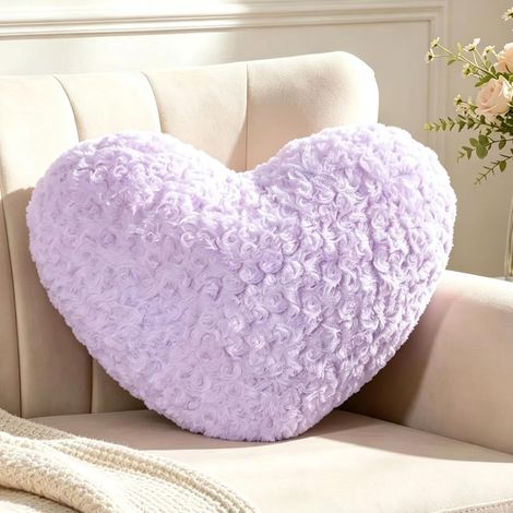 Coussin en forme de cœur violet - Coussin décoratif - En peluche - Pour salon, canapé, chambre d'enfant, chambre à coucher - 26 x 36 cm (1/5)