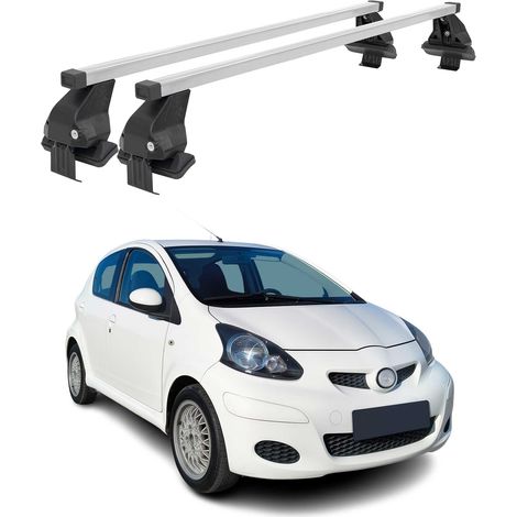 OMAC Dachträger Querträger Stahl für Toyota Aygo I 2005-2014 – Abschließbar – City-Crash-getestet – DIN 75302:2019 – ISO/PAS 11154:2006 – Max. 50 kg Silber (1/5)