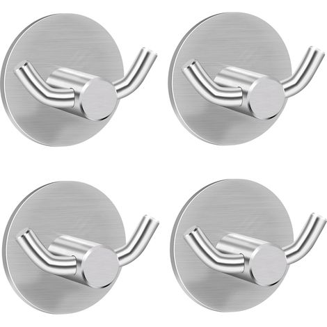 CCYKXA Handtuchhaken, 4 Stück Klebehaken Wandhaken 304 Edelstahl Wandhaken, Selbstklebende Haken Doppelhandtuchhaken für Badezimmer Küche((45mm45mm)