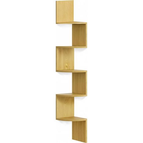 Étagère d'angle Murale, H x L x P : 125 x 20 x 20 cm, 5 étagères, MDF, Design en Zigzag, Naturel (1/5)