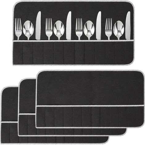 3 PCS Pochette de Rangement pour Couverts en Argent et Métal Plaqué Argent, Porte-Couverts en Tissu 50 x 25 cm, Protège des Rayures et du Ternissement pour 12 Fourchettes à Menu Couteaux à Menu (1/5)