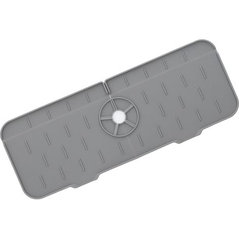 Tapis absorbant pour robinet, lavable et réutilisable, en silicone, pour évier et plan de travail, idéal pour la cuisine, la salle de bain et les camping-cars (61 x 14 cm, gris). (1/5)