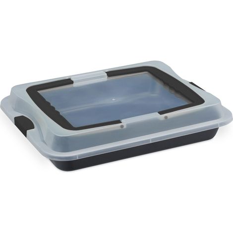 Fuente de hornear rectangular 40,5 x 32,5 cm con tapa de transporte antiadherente de acero al carbono negro 130004419 (1/5)