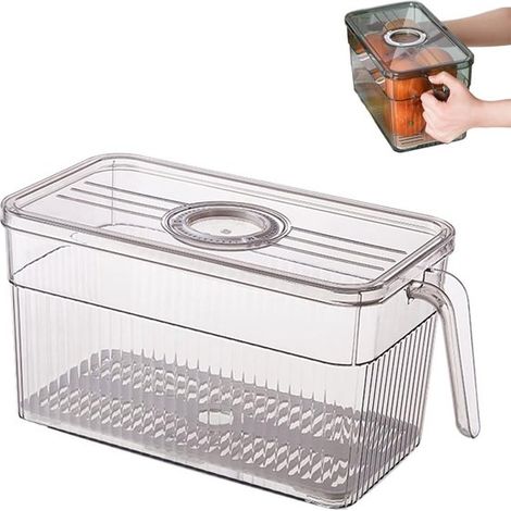 Lot de boîtes de rangement pour réfrigérateur avec poignées, transparentes et empilables, organiseurs pour fruits et légumes, 30 x 15 x 15 cm, gris (1/5)