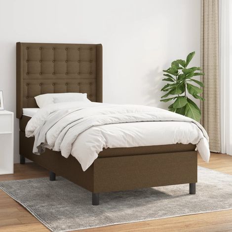 vidaXL Giroletto a Molle con Materasso Marrone Scuro 80x200 cm Tessuto (1/5)