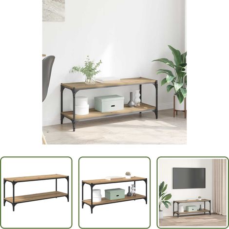 Buffet bois - Meuble TV Chêne artisanal 100x33x41cm Bois d'ingénierie et fer (1/5)