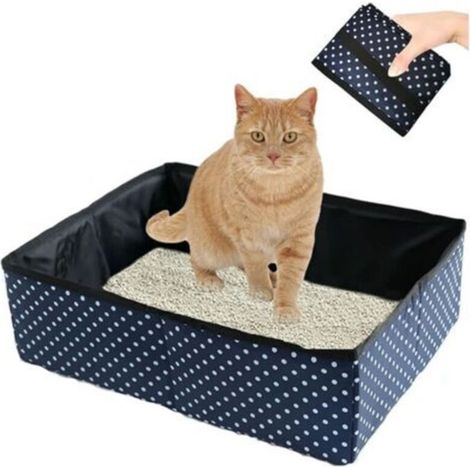 1pc Bac à Litière pour Chat Pliable, Portable Litière de Voyage pour Chat, Boîte à Litière Pliable pour Chats avec Animaux, Imperméable, Nettoyer pour Domicile et Extérieures Camping, L(Bleu)