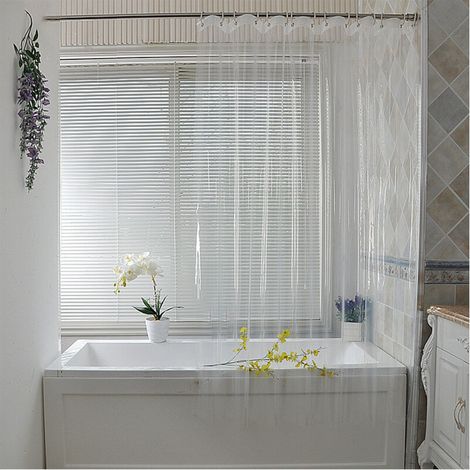 VURAHOME - Rideau De Douche Transparent Étanche Blanc En Plastique Rideaux De Bain Doublure Transparent Salle De Bains Moisissure PEVA Maison De Luxe avec Crochets 90x180CM (1/5)