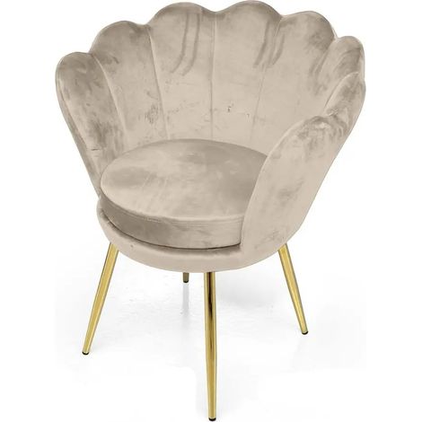 Beige Samtarmstuhl 58x67x79 mit goldenen Metallbeinen