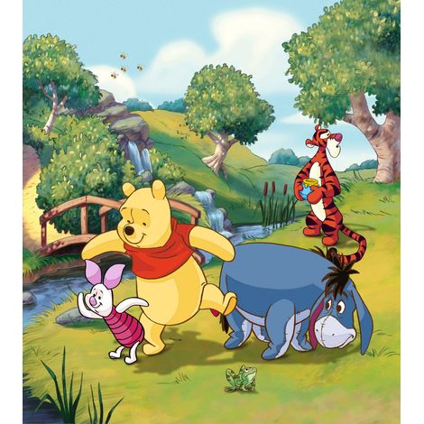 papier peint panoramique Winnie l'ourson vert, bleu et jaune - Disney (1/4)