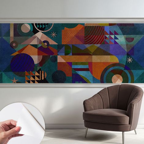 Selbstklebende Tapete - Wanddekoration Wohnzimmer - Tapete Schlafzimmer Geometrische Kunst 250x104 cm (1/5)