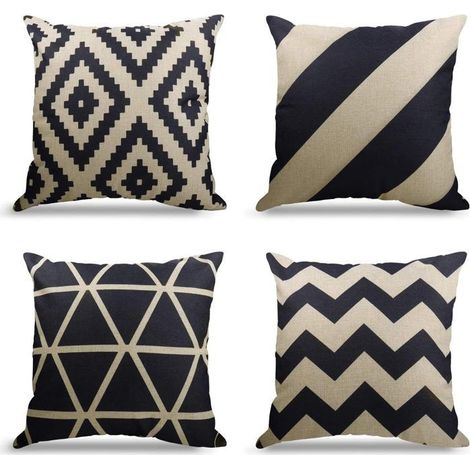 Set mit 4 dekorativen Kissenbezügen mit geometrischen Mustern, Kissenbezug aus Baumwolle und Leinen für Bürosofas (schwarz, 45 x 100 cm) (1/5)