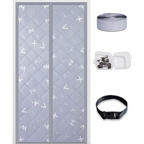 Rideau porte isolation thermique magnétique personnalisable, couverture porte en tissu thermique épais amélioré, couverture porte insonorisée Couverture d'isolation porte grenier,Gray letters
