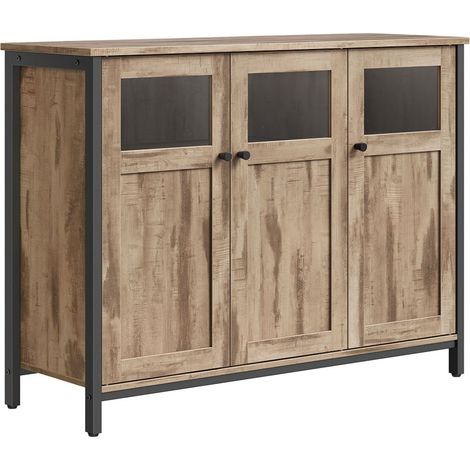 Meuble de rangement buffet 35 x 100 x 75 cm avec placard 3 portes pour salle à manger salon cuisine entrée cadre en acier style industriel marron (1/5)