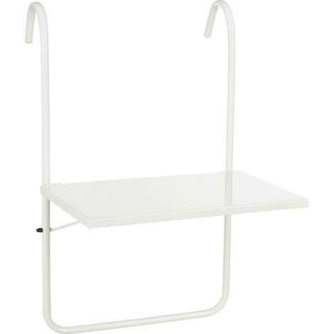 Guéridon de Balcon Suspendu Plateau d'Appoint Extérieur en Métal Blanc H57,5 x Ø38 cm - PANGIVO (1/5)
