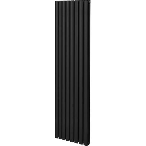 Röhrenheizkörper Oval 1800 x 480mm  Vertikaler Wandheizkörper Paneelheizkörper  Matt Schwarz Kohlenstoffstahl  Wohn- Badezimmer Küche [Inkl. Reinigungsbürste, Befestigungsset & Halterungen]