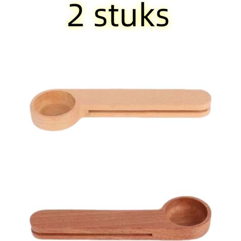 Ensemble de 2 pièces : cuillère doseuse, clip de fermeture, petite cuillère en bois, bois, cuillère doseuse portable pour grains de café (idéale pour la cuisine et la pâtisserie), 16 cm × 4,1 cm × 1,5 (1/5)