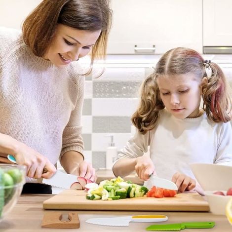 Lot de 8 Couteaux de Cuisine pour Enfants - - Couteau en Bois - Éplucheur - Planche à Découper - Vert (1/4)