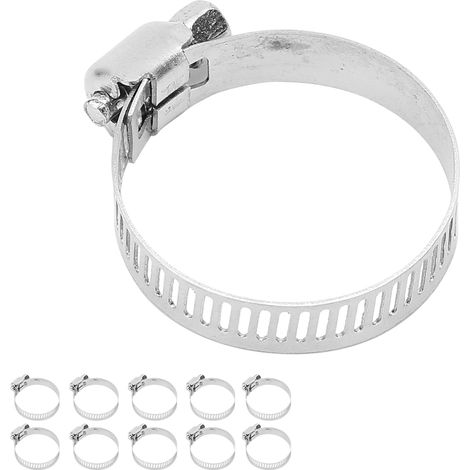 Lot de 10 colliers de serrage pour tuyau d'arrosage de 3,5 cm, en acier inoxydable, avec boucle de fixation carrée. (1/5)