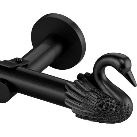 Tringle à rideau double noir avec embouts cygne design robuste, réglable de 80 à 360 cm (1/5)