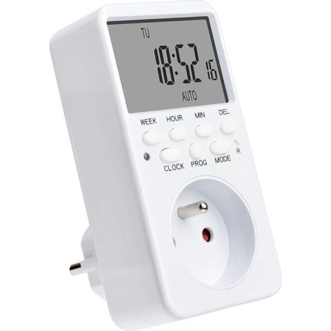 Prise Programmable Digitale, Programmateur Prise Électrique Hebdomadaire avec 20 Programmes, 24H Minuteur Prise avec LCD Écran Économie d'Energie pour la Maison