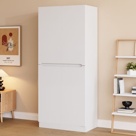 Kleiderschrank, Garderobenschrank für Schlafzimmer oder Flur mit Kleiderstange und Einlegeböden, kompakter moderner Holzschrank 70 × 40 × 170 cm, Weiß (1/5)