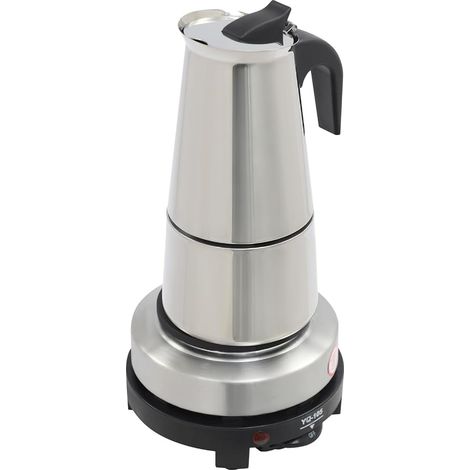 Cafetière Italienne 6 tasses Cafetière Espresso En Acier Inoxydable Cafetière Électrique, Avec Cuisinière Électrique, Style Expresso Sûre Finition Argentée 220V 300ml (1/5)