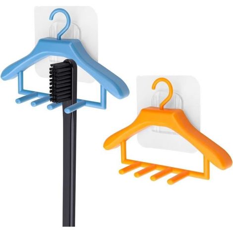 Support Brosse a Dent,Porte-Brosse à Dents Mural 2 Pièces, Peu Encombrant, Adhésif Mural sans Trou, Accessoires de Salle de Bains (1/4)