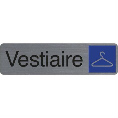 Plaque adhésive - EXACOMPTA - Vestiaire - Avec pictogramme - Imitation aluminium - 16,5x4,4 cm