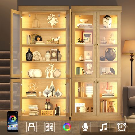 Armadio moderno a colonna con illuminazione ambientale LED integrata, vetrina in vetro, suddivisione interna ben progettata e protezione anti-ribaltamento, stabile, sicuro e versatile per la casa, mar (1/5)