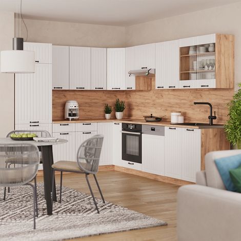 Cuisine en angle Fame-Line, Blanc campagne/Chêne de force doré, 287 x 227 cm, PT Anthracite, Vicco