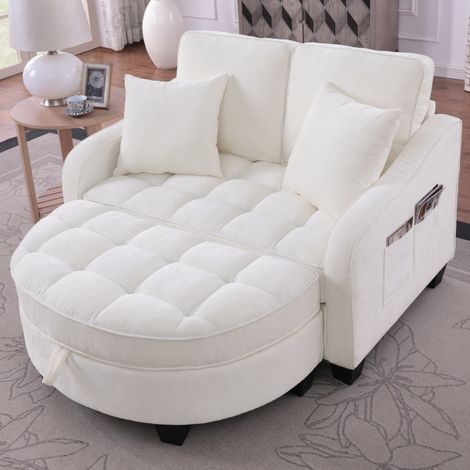 Divano letto 2 in 1 con pouf contenitore beige OKMYHOME (1/5)
