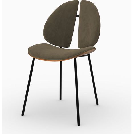 Chaise en velours kaki et bois de noyer - Coccinelle (1/5)