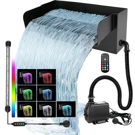 Kit de filtre cascade de bassin avec pompe de 45 W 3000 l/h, cascade de jardin en acier inoxydable de 30 cm avec lumière LED colorée, idéal pour piscine, terrasse, ruisseau et décoration de jardin (1/5)