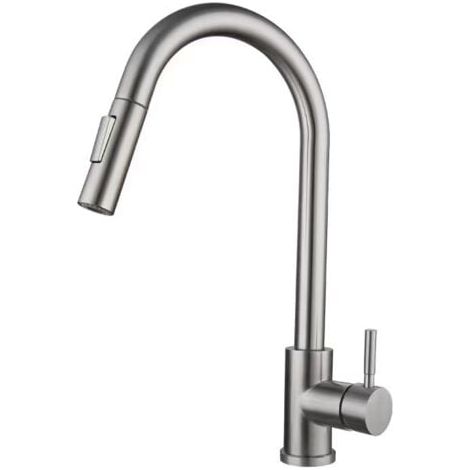 Robinet de cuisine pivotant à 360° avec douchette extractible, mitigeur haute pression en acier inoxydable nickel brossé (1/5)