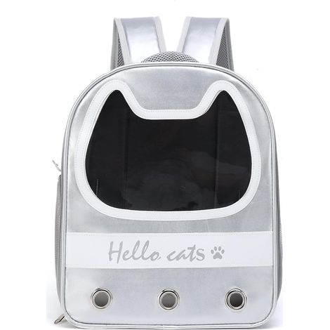 JSSEVN - Pet Space Capsule Backpack for Small to Medium Cats, Puppies, and Dogs, Transparent, Breathable, Heat-Resistant Carrier for Travel, Hiking, and Camping (Silver)