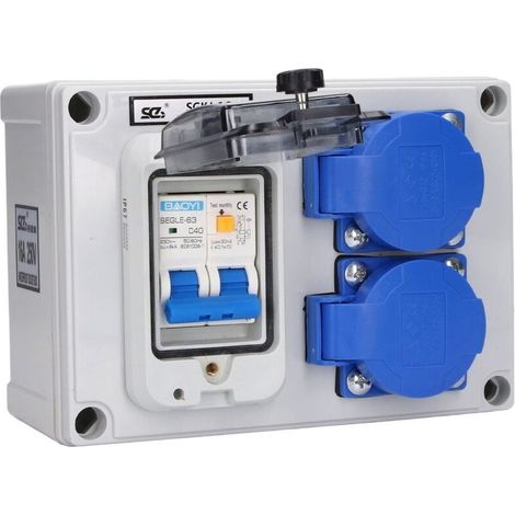 Prise murale double 200-250V – 2 prises 10-16A avec disjoncteur 40A – Protection IP54 pour extérieur – Installation facile (1/5)