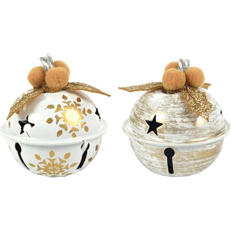 12 palline a campanella natalizie in metallo Bianco e Oro da Ø 4 cm