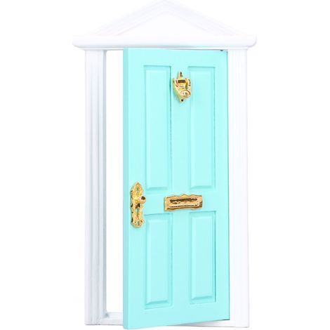 Porte miniature en bois, couleur vive, détails soignés, bords lisses, porte féerique miniature pour maison de poupée à l'échelle 1:12, cadeau, vert menthe (1/5)