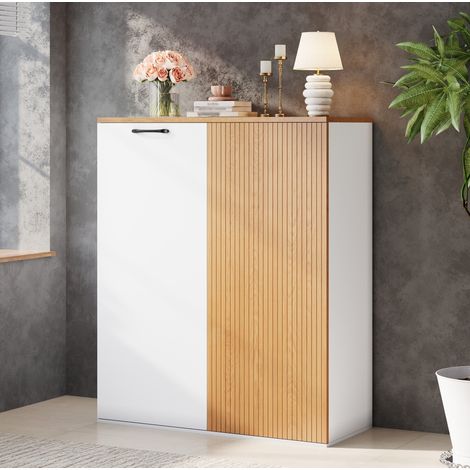 Armadio da ufficio 80 × 40 × 110 cm in MDF bianco effetto rovere con vani - CHICFURN (1/5)