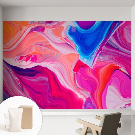 Papier peint intissé mural classique avec imprimé motifs décoratifs design élégant non‑tissé Vagues fluides 152x104 cm (1/5)