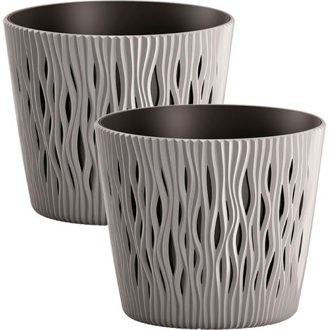 Set 2 Macetas redondas de plástico 26x26x22 cm - Gris