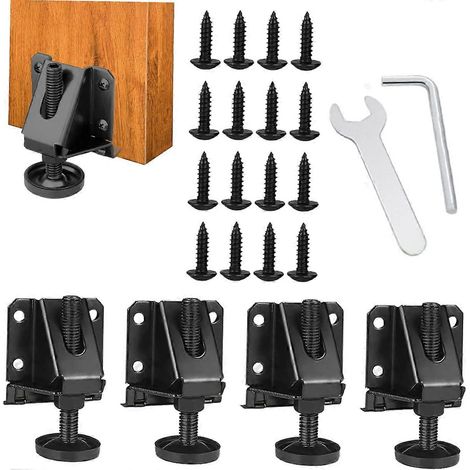 Quatre pieds de nivellement réglables pour meubles, niveleur de pieds de table robuste, adapté aux armoires et aux établis, avec fonctions de réduction du bruit et de protection du sol. (1/5)