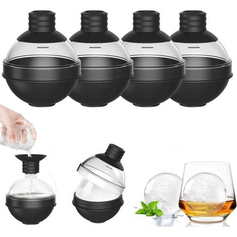 Grand Moule à Glaçons en Silicone pour Whisky, Lot de 4 Moules à Glaçons Ronds de 6 cm, Grand Bac Glaçons Ronds Couvercle Entonnoir (1/5)