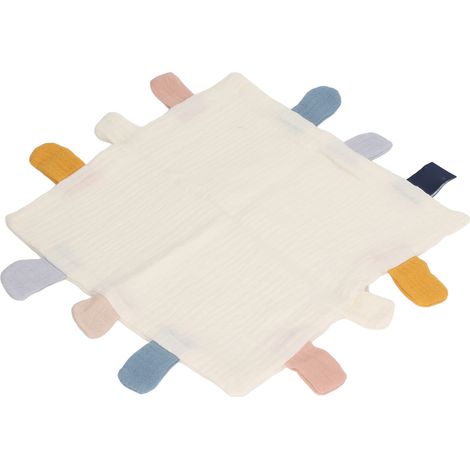 Une couverture douillette pour bébé, idéale pour apaiser son anxiété. Fabriquée en coton doux, respirant et hypoallergénique, de couleur beige. (1/5)