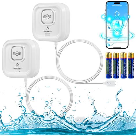 Detecteur de Fuite d'eau, 2,4GHz WiFi Alarme Maison sans Fil, 100dB Capteur de Niveau d'eau avec 105cm Détachable Câble Alarme Piscine pour Cuisines, Caves (1/5)