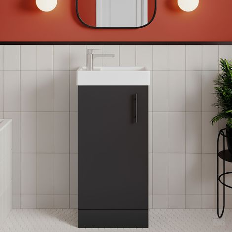 Nuie Vault Floor Standing 1-Door Vanity Unit with Basin 400mm Wide - Satin Anthracite (1/4)
