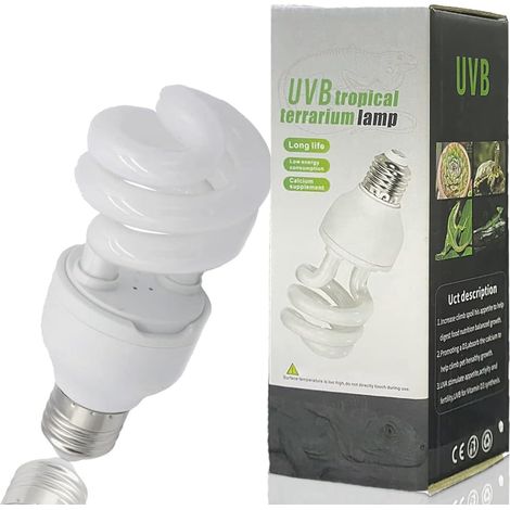 Tortue Légère Reptile UVB 10.0,Ampoules de Tortue Lampe de Terrarium Compacte à économie D'énergie pour Reptiles du Désert Serpent/Lézard/Insecte/Tube en Spirale Léopard (UVB10.0 13W) (1/5)