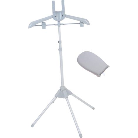 Plancha de vapor independiente con soporte plegable y ajustable para ropa, percha con pinzas para planchar. (1/5)
